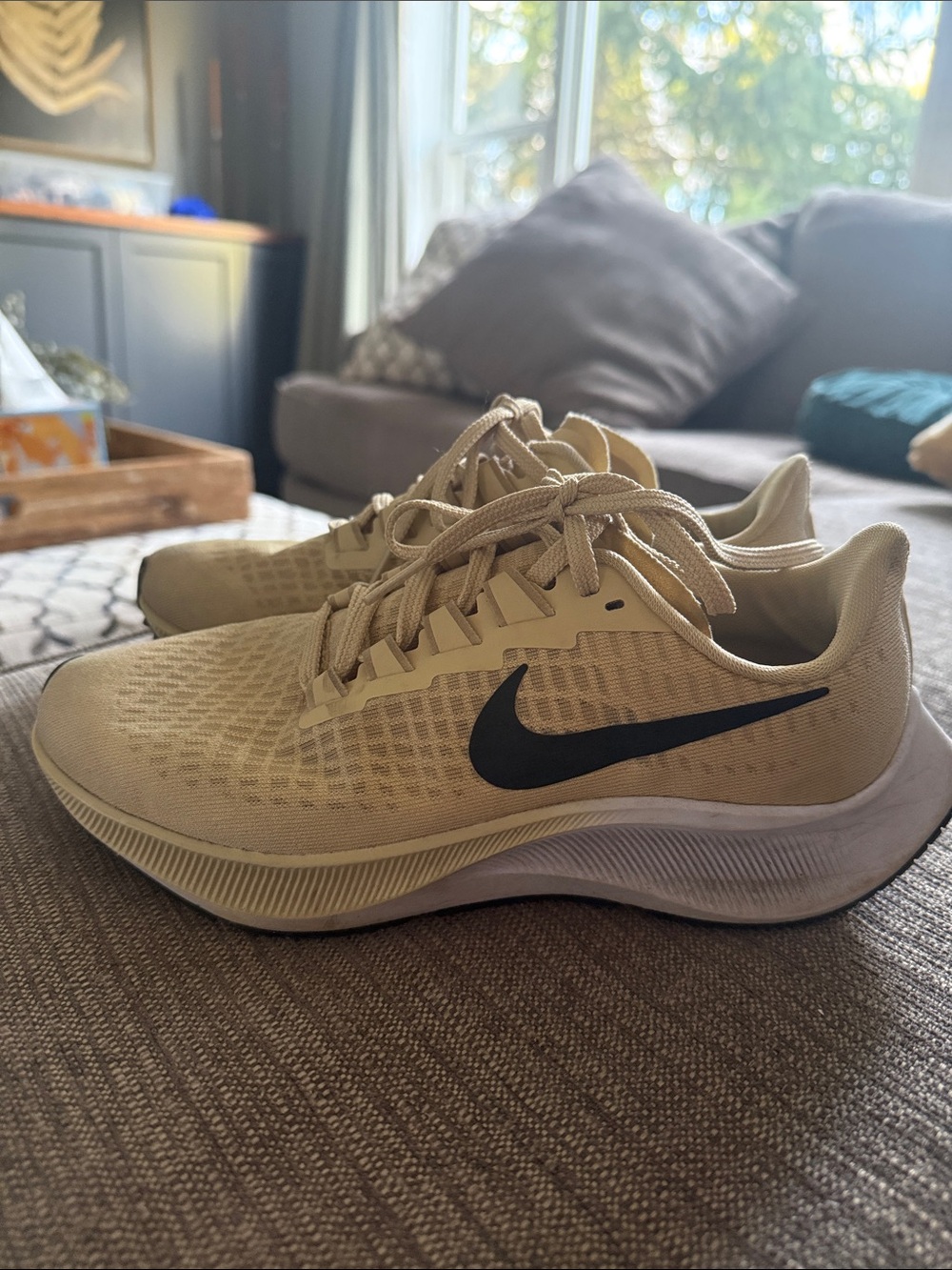 Tan Nike zoom Running Sneakers with Black Swoosh